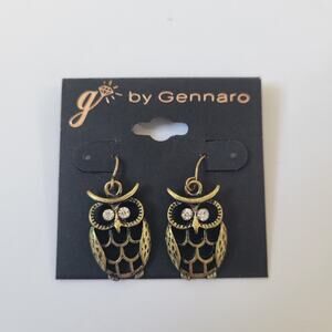 G By Gennaro Bronze Tone Owl Dangle Earrings NWT Y2K -